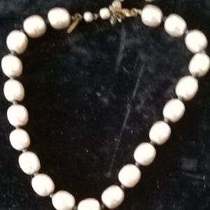 Miriam Haskell White Pearl Necklace with Gold-Tone Clasp